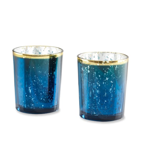 Kate Aspen&#xAE; Blue Mercury Glass Tea Light Holder, 4ct.